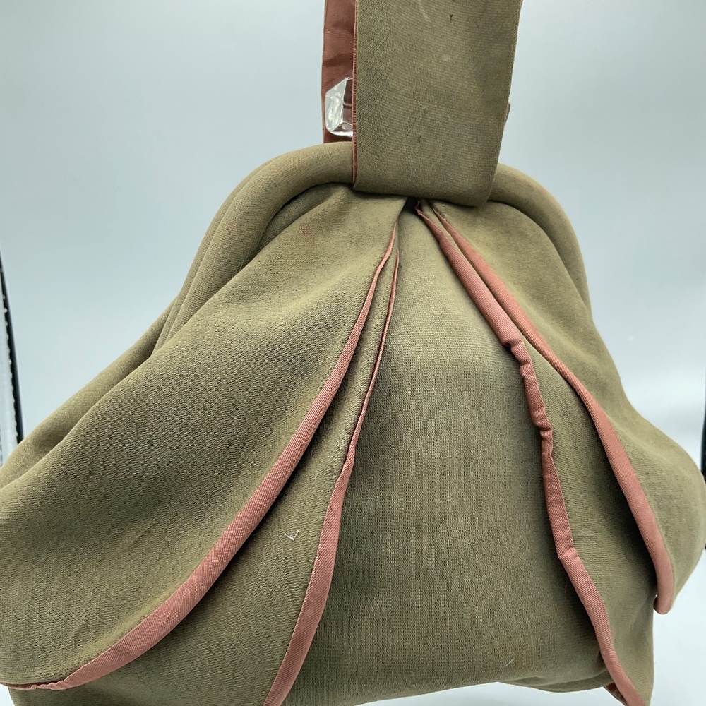 Vintage Muted - Khaki Green And Salmon - Peach Wristlet Purse 1930’s-1940’s - Picture 4 of 11